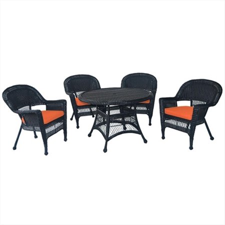 PROPATION 5 Piece Black Wicker Dining Set - Orange Cushions PR648408